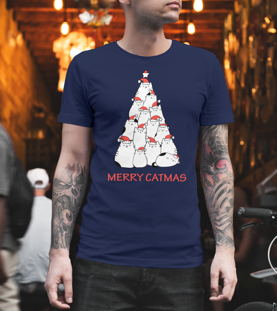 Merry Catmas Funny Cat Love Christmas Tree Cats T-Shirt