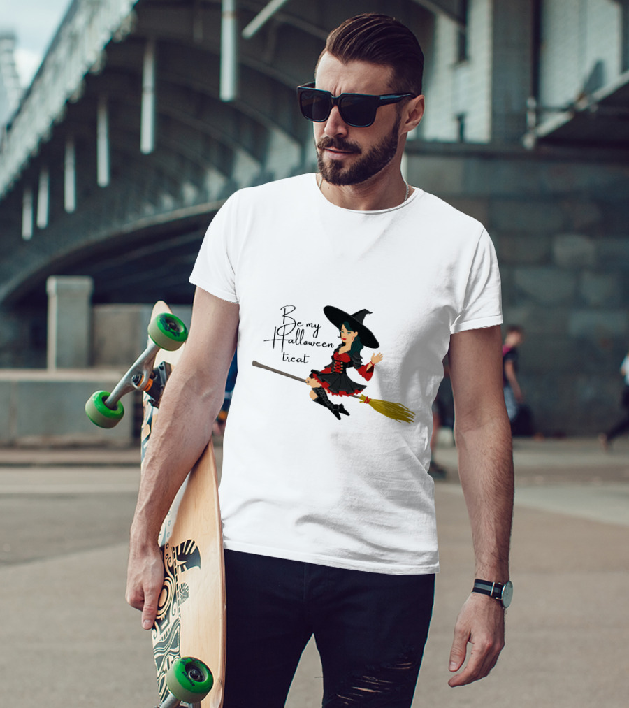Be My Halloween Treat Witch On Broomstick T-Shirt