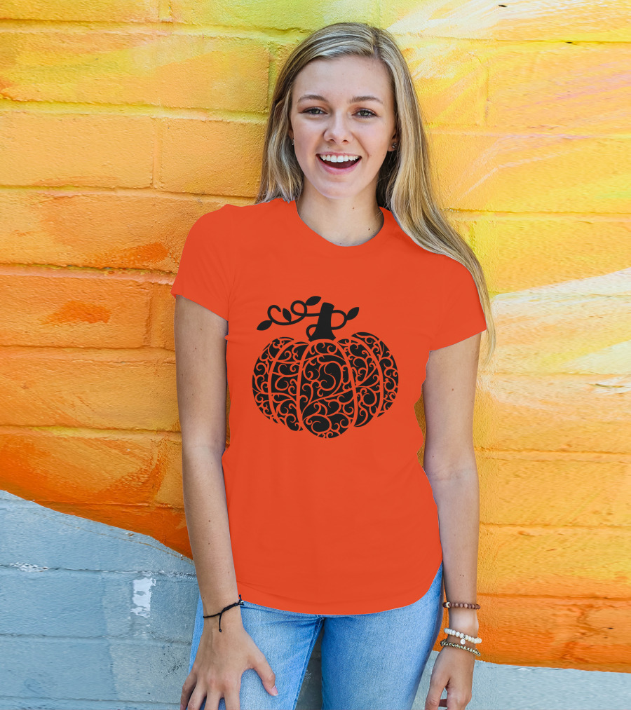 Fall Pumpkin Swirly Pumpkin Women Cute Fall T-Shirt
