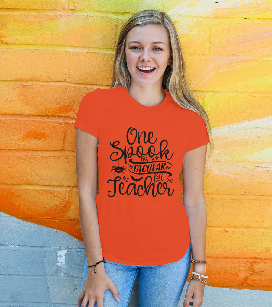 One Spooktacular Teacher Halloween Spider And Bat T-Shirt