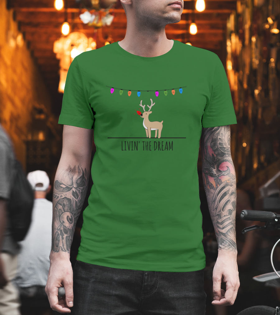 Livin' The Dream Rudolph Christmas Lights Reindeer Scene T-Shirt