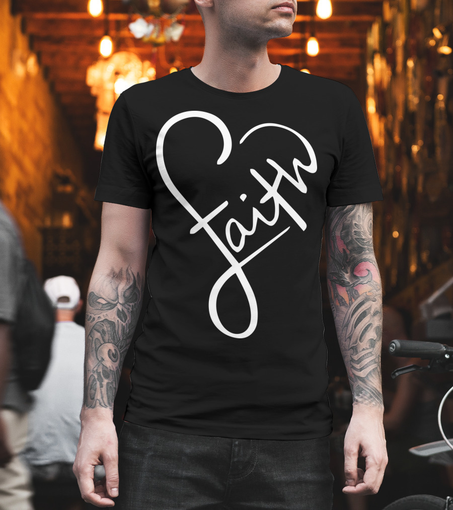 Faith Heart Script God Love Summer Casual T-Shirt