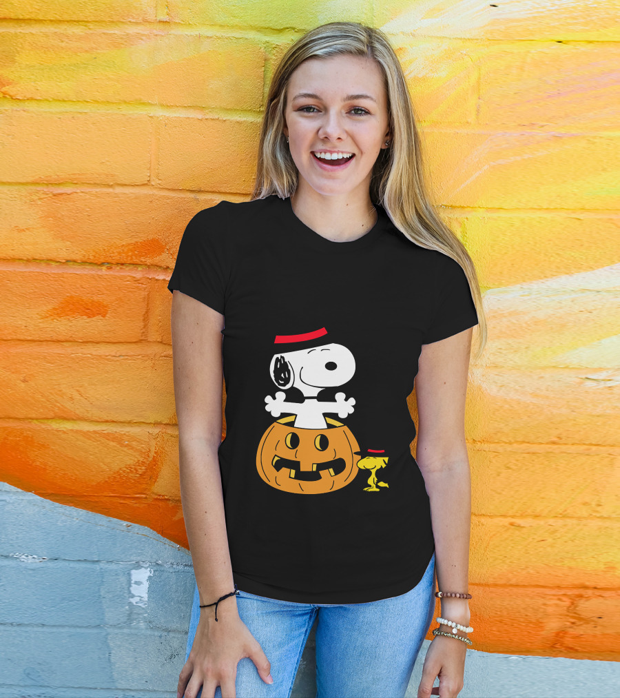 Snoopy Woodstock Halloween Pumpkin Witch Hat T-Shirt