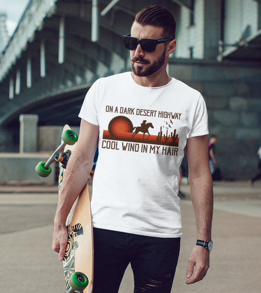 Dark Desert Highway Horse Rider Silhouette Sunset Cool Wind In My Hair T-Shirt