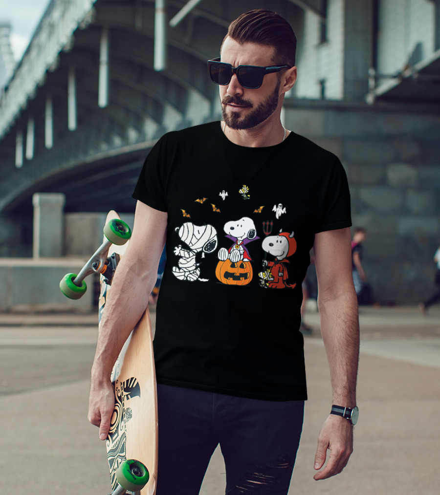 Snoopy Halloween Mummy Vampire Devil Woodstock Peanuts Characters T-Shirt