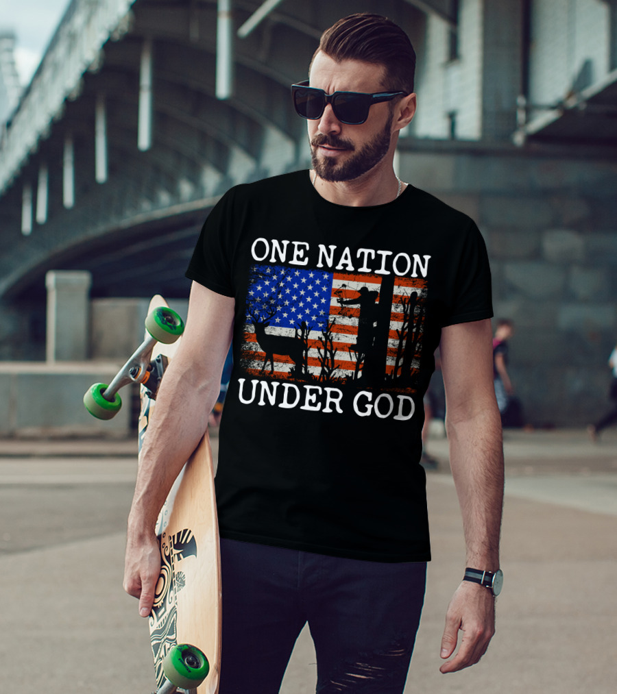 One Nation Under God American Flag Deer Hunting Bow Hunter T-Shirt