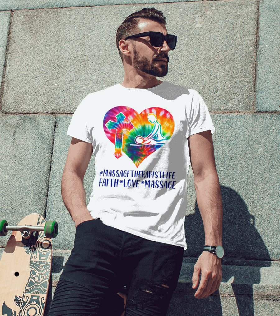 MassageTherapistLife Faith Love Massage Heart With Cross T-Shirt