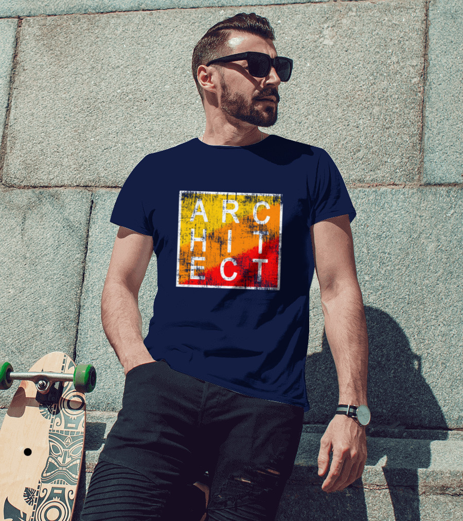 Architect Grunge Texture Yellow Orange Red Square T-Shirt