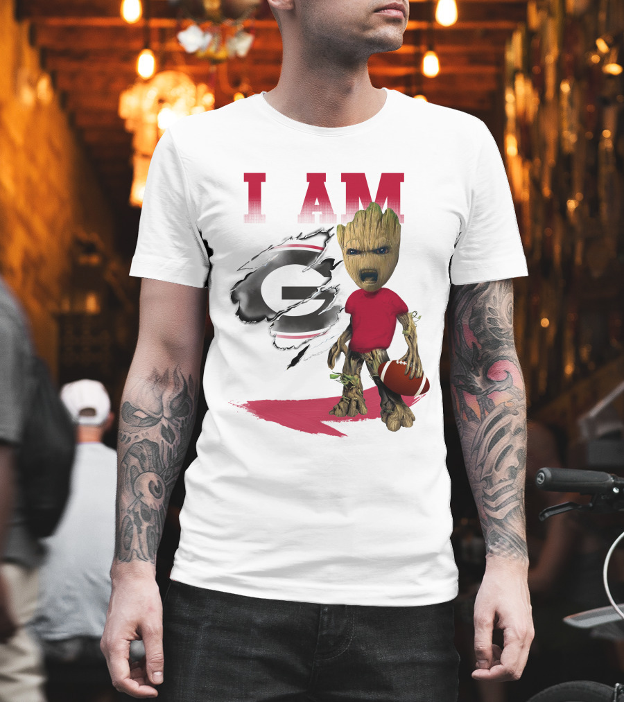 I AM Georgia Bulldogs Groot Holding Football T-Shirt