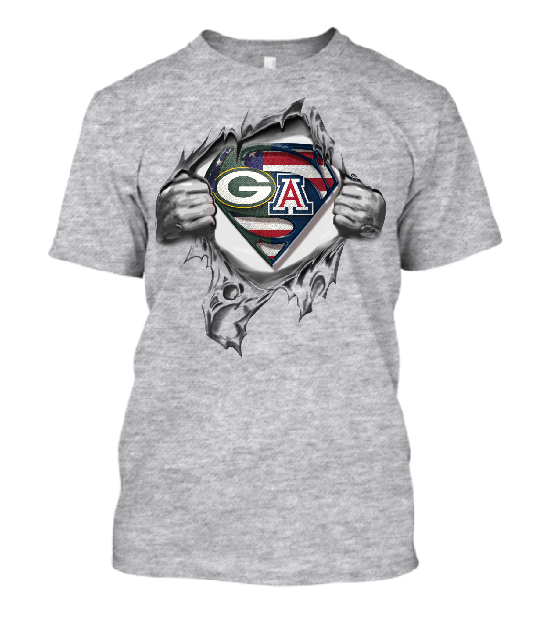 Green Bay Packers Arizona Wildcats Superman Logo American Flag Rip T-Shirt