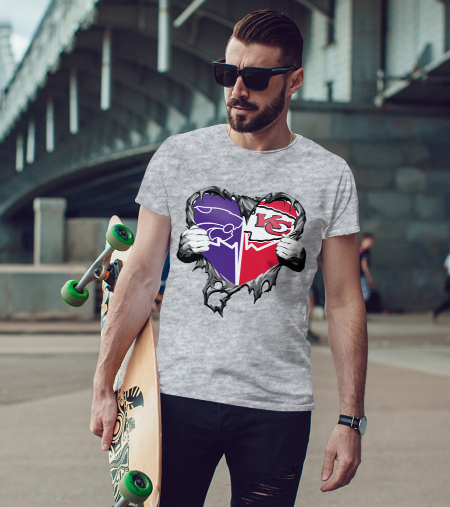 Kansas City Chiefs And Kansas State Wildcats Heart T-Shirt