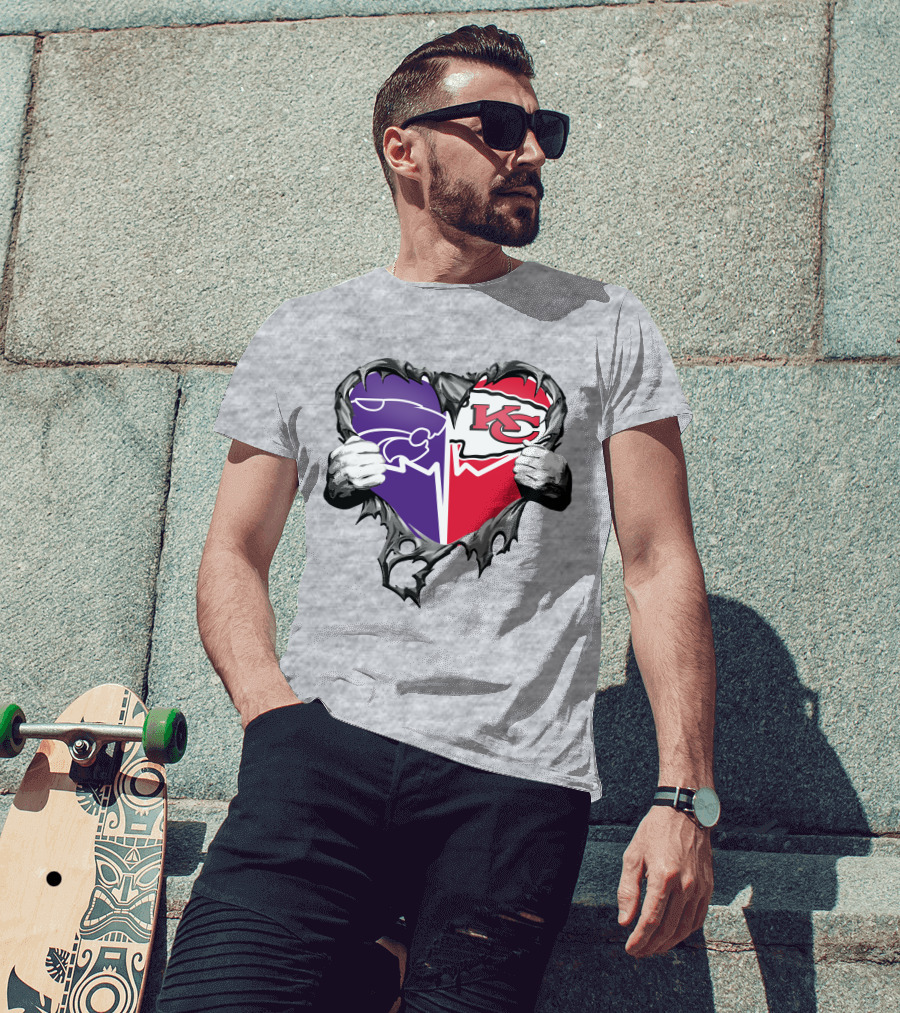 Kansas City Chiefs And Kansas State Wildcats Heart T-Shirt
