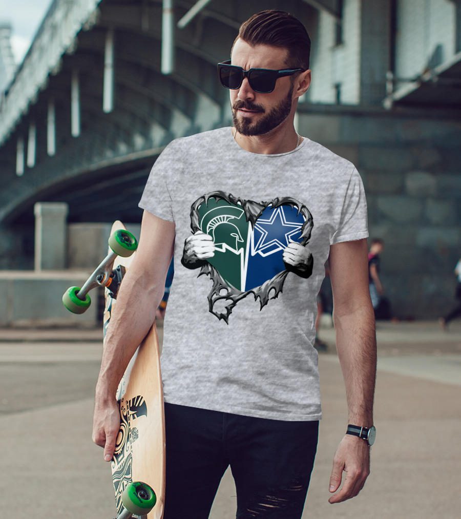 Cowboys And Michigan State Heart Logo Fusion T-Shirt