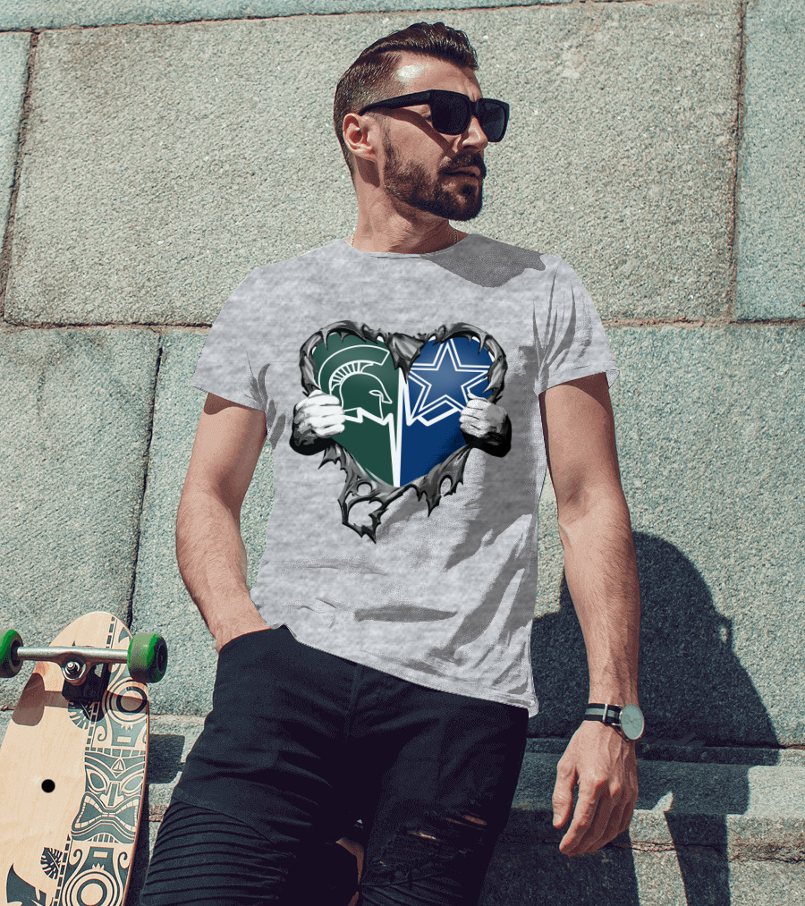 Cowboys And Michigan State Heart Logo Fusion T-Shirt