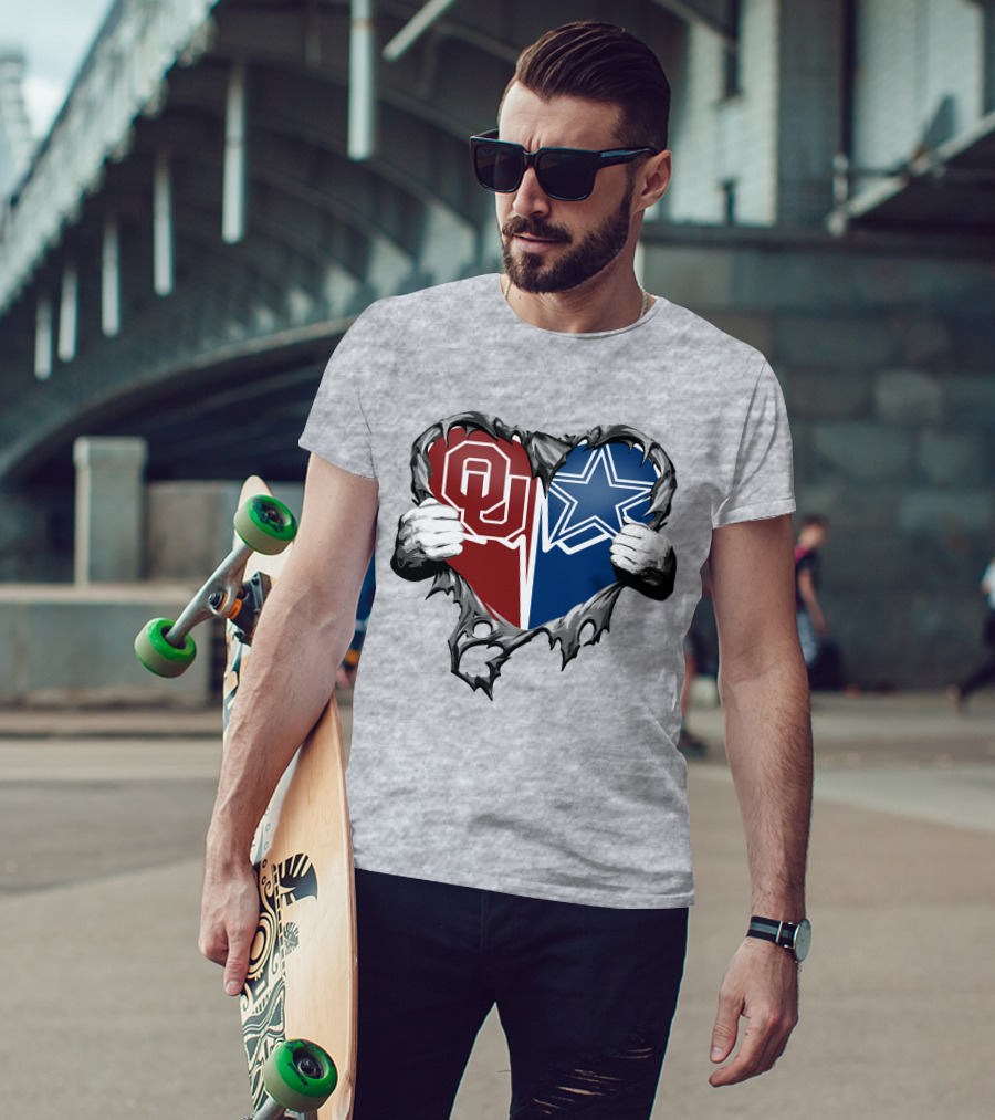 Cowboys And Sooners Heart Oklahoma And Dallas Fans T-Shirt