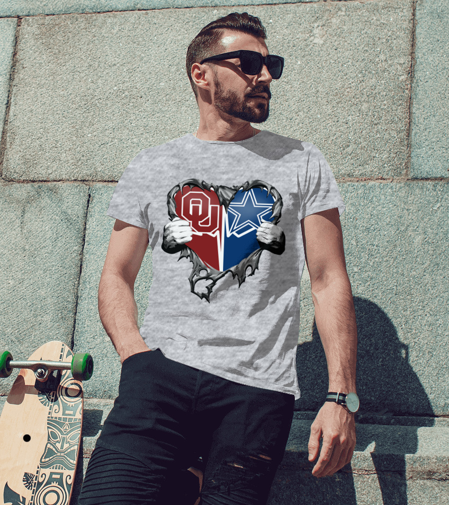 Cowboys And Sooners Heart Oklahoma And Dallas Fans T-Shirt