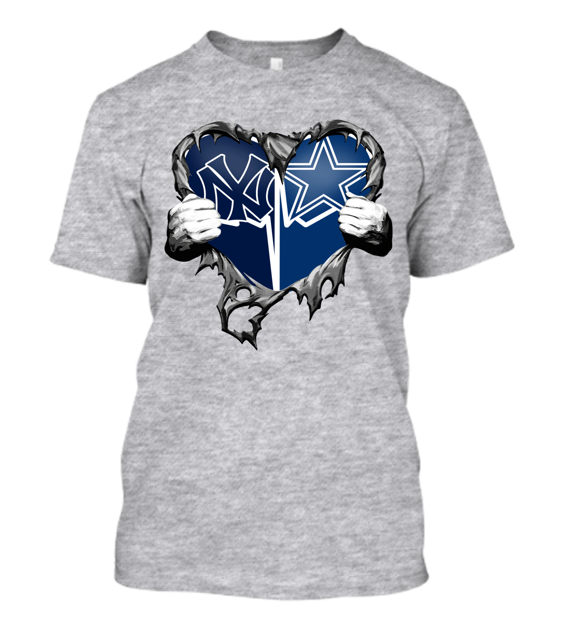 Cowboys And Yankees Heart Emblem With Hands Holding T-Shirt
