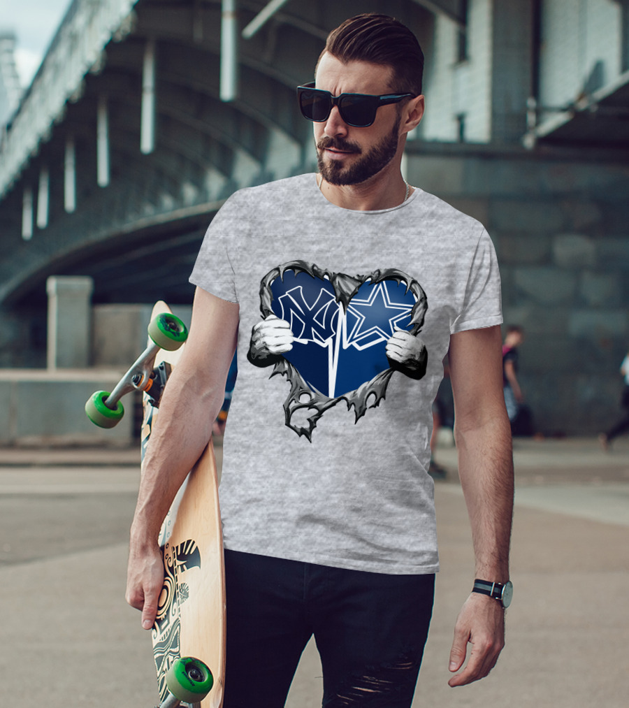 Cowboys And Yankees Heart Emblem With Hands Holding T-Shirt