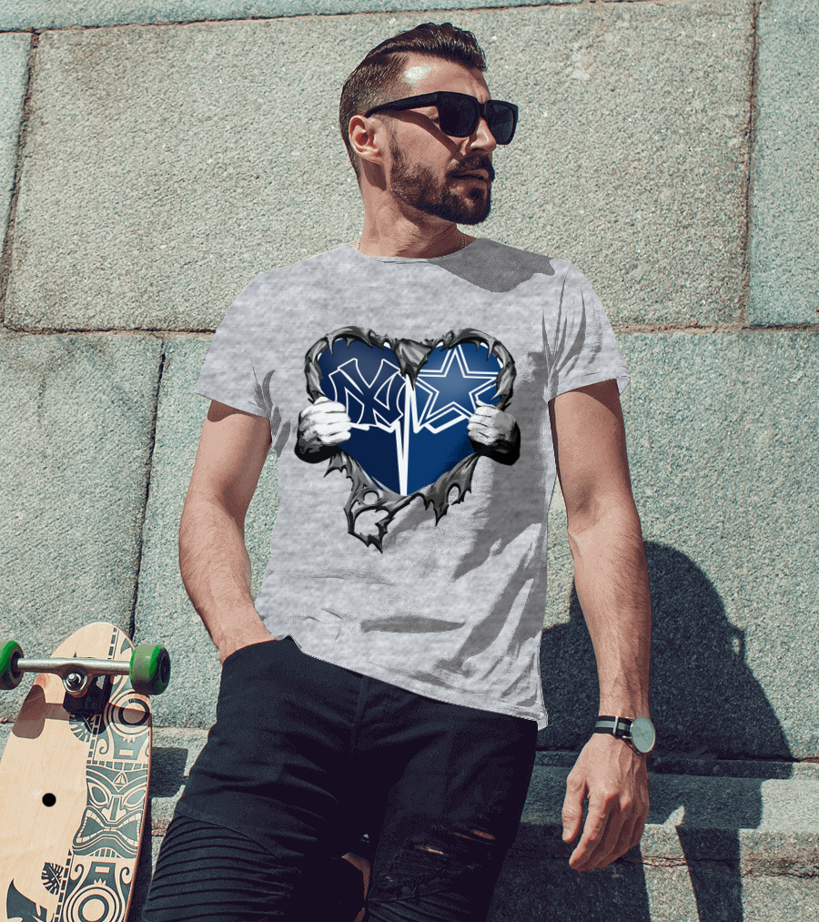 Cowboys And Yankees Heart Emblem With Hands Holding T-Shirt