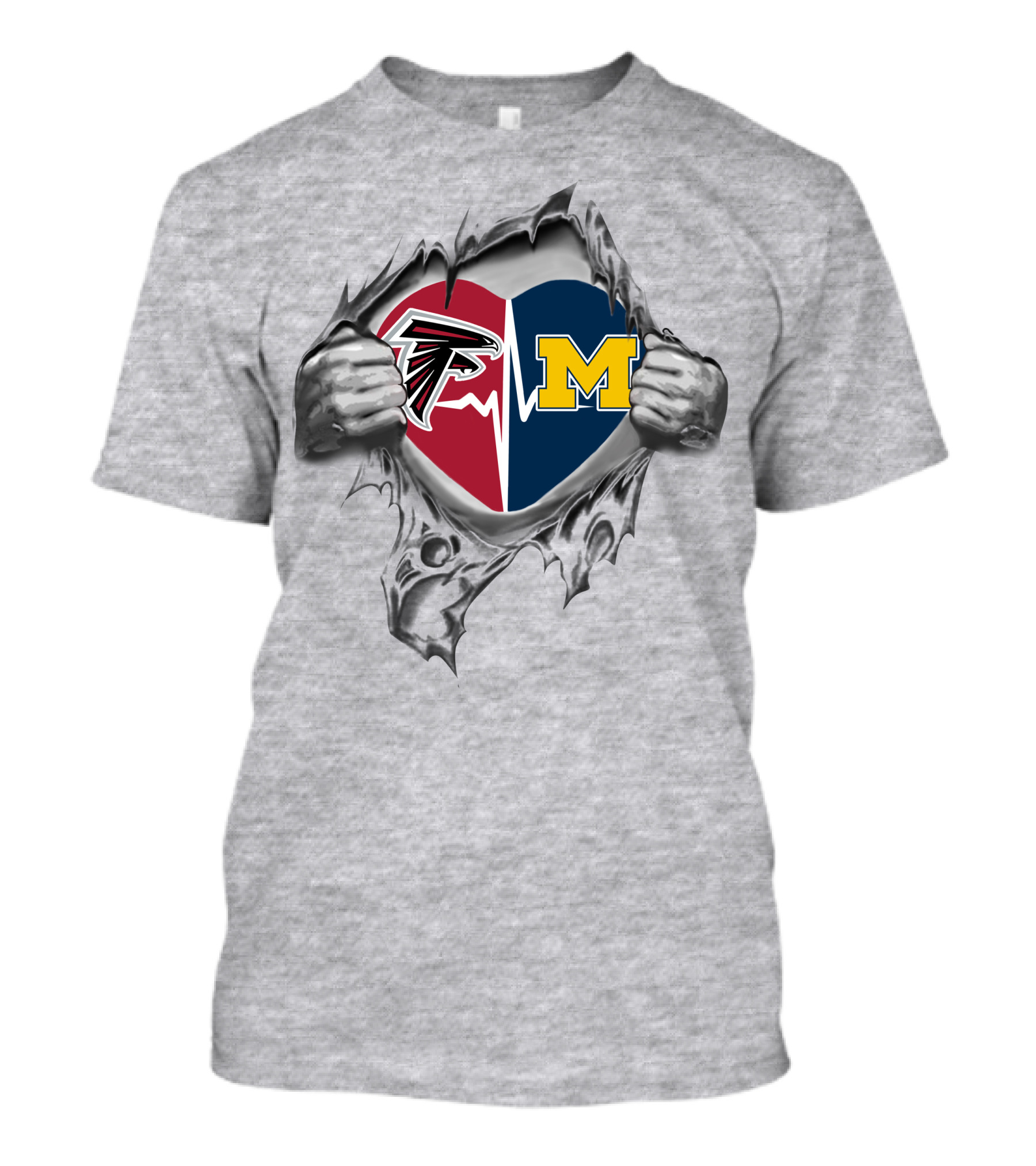 Michigan Wolverines Atlanta Falcons Heartbeat Split T-Shirt
