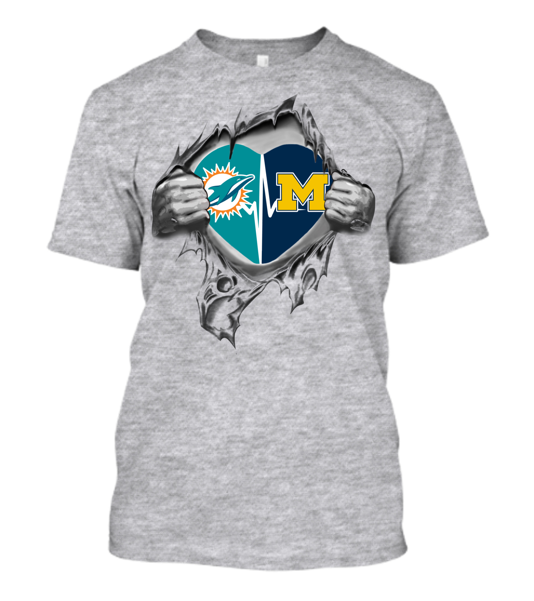 Michigan Wolverines Miami Dolphins Heart Tear T-Shirt