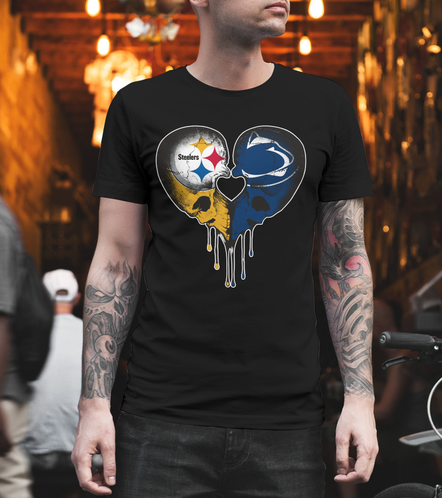 Steelers Lions Dripping Heart Skulls T-Shirt
