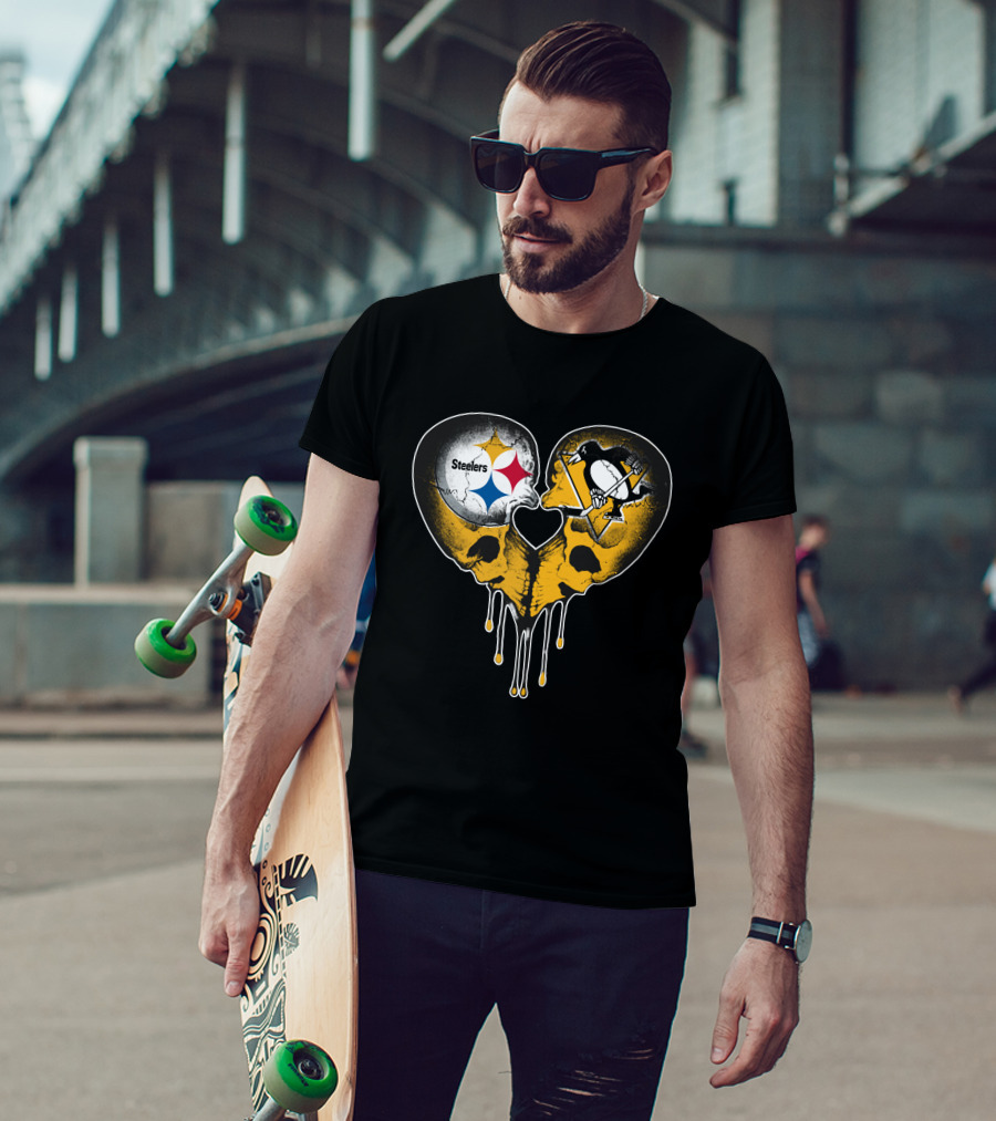 Steelers Penguins Skull Heart Drip T-Shirt