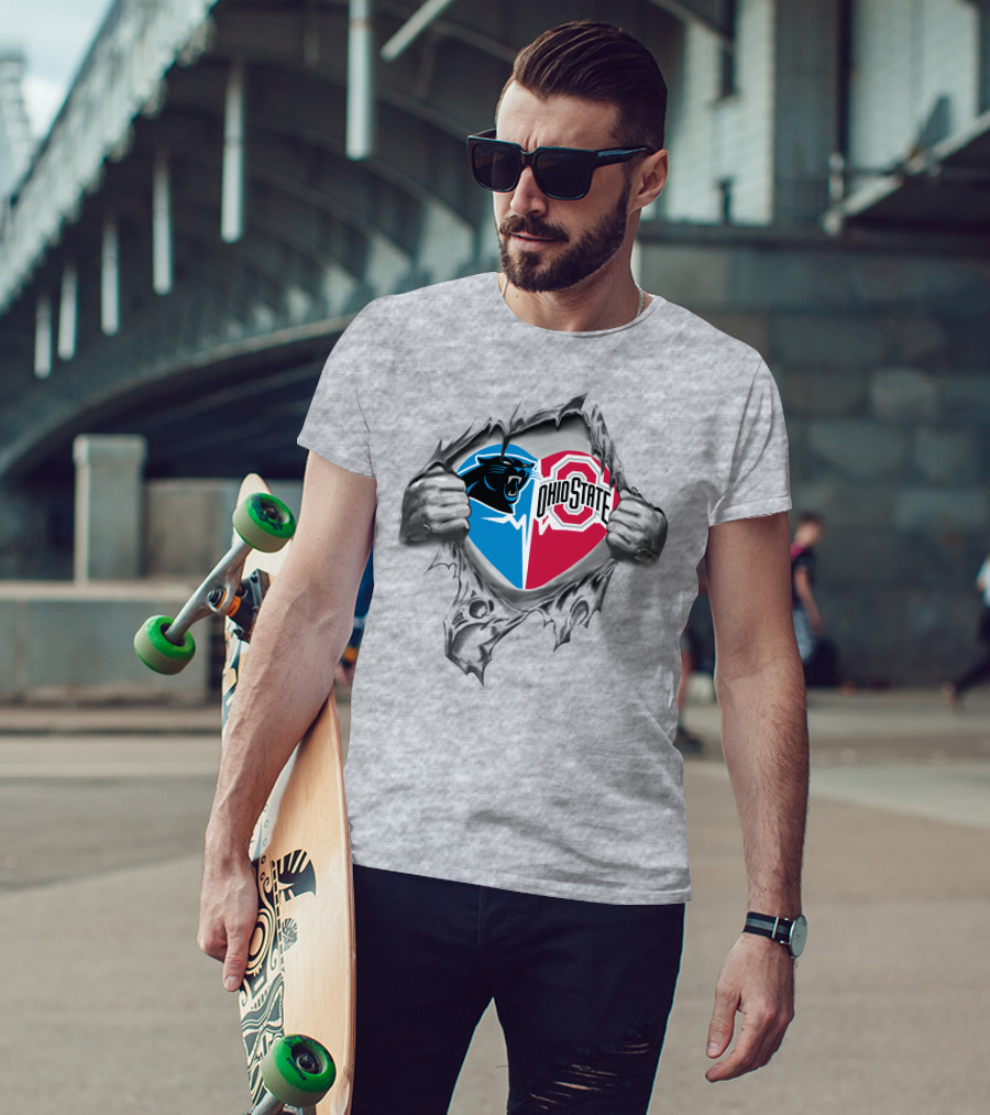 Carolina Panthers Ohio State Buckeyes Logo Fusion T-Shirt