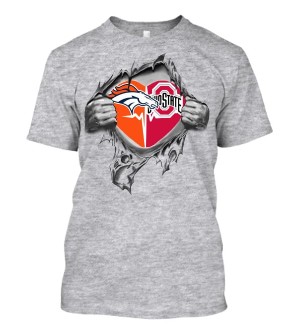 Denver Broncos Ohio State Buckeyes Heart Logo Fusion T-Shirt