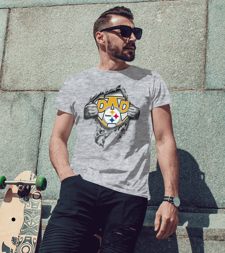 Steelers Super Dad Tattoo Ripped T-Shirt