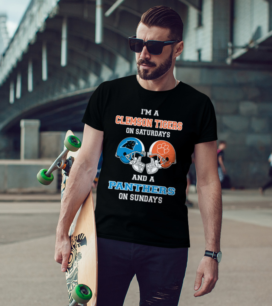 I'm A Clemson Tigers On Saturdays And A Panthers On Sundays Football Helmets T-Shirt