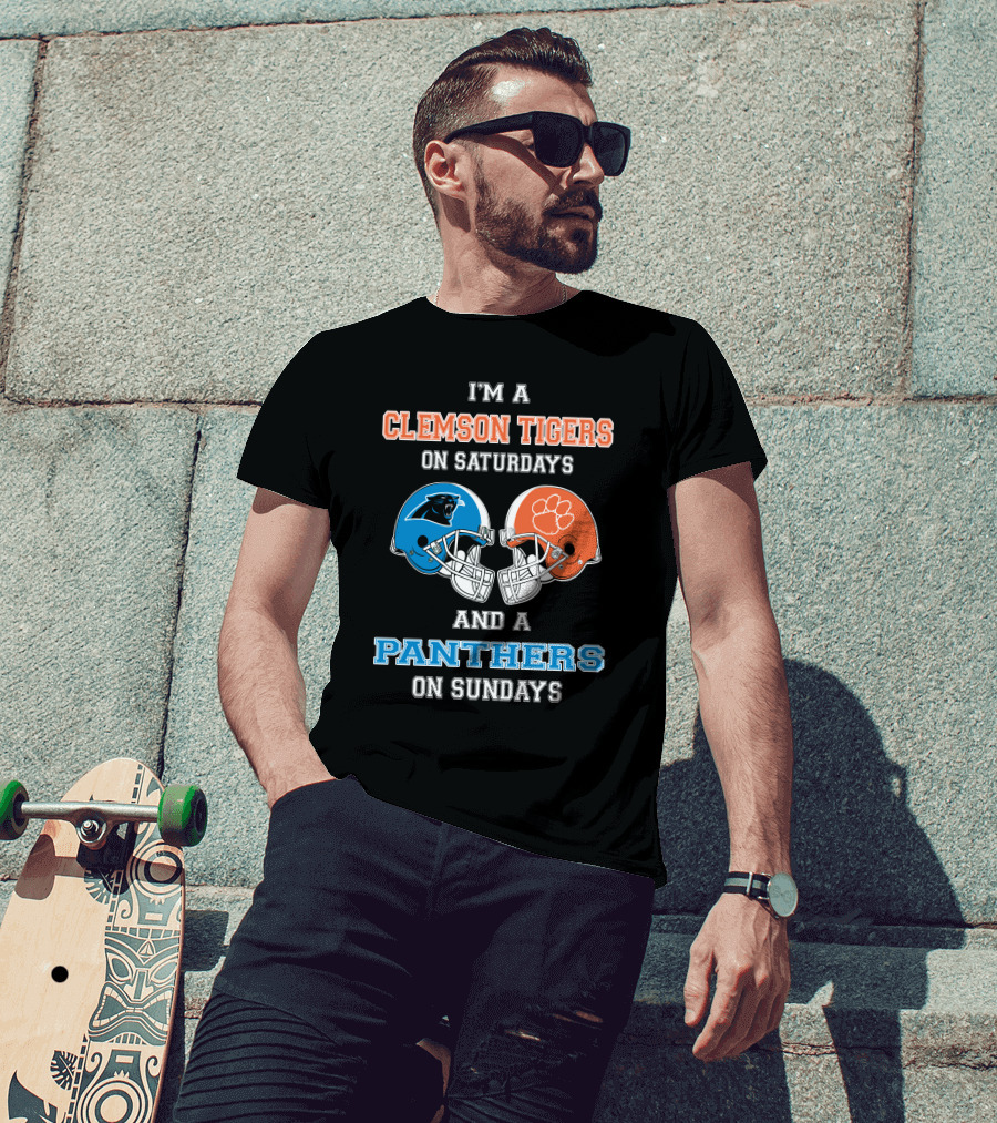 I'm A Clemson Tigers On Saturdays And A Panthers On Sundays Football Helmets T-Shirt