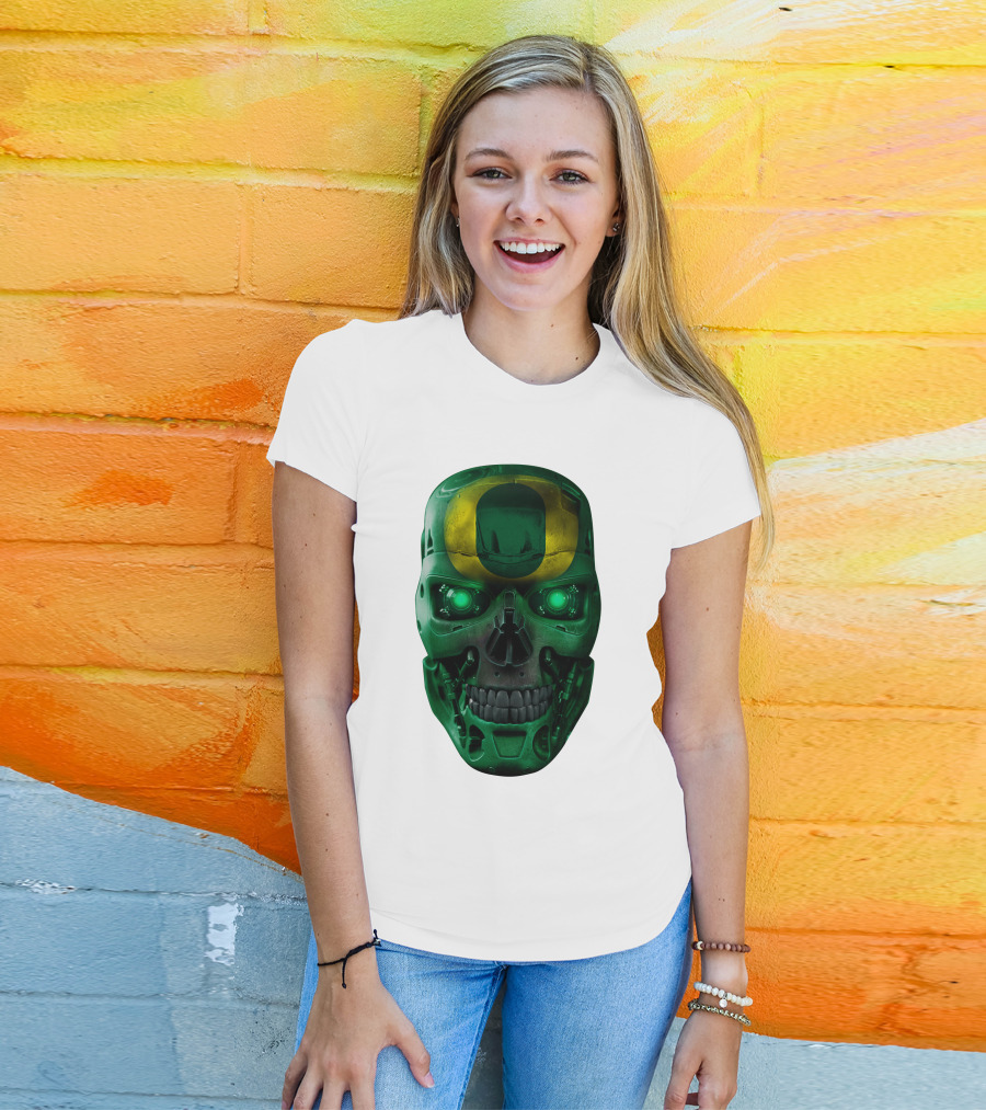 Oregon Ducks Skull Robot Green Neon Eyes T-Shirt