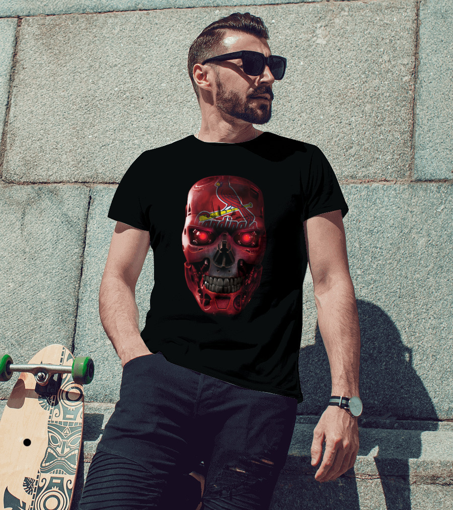 Skull STL Cardinals Red Robot Head T-Shirt