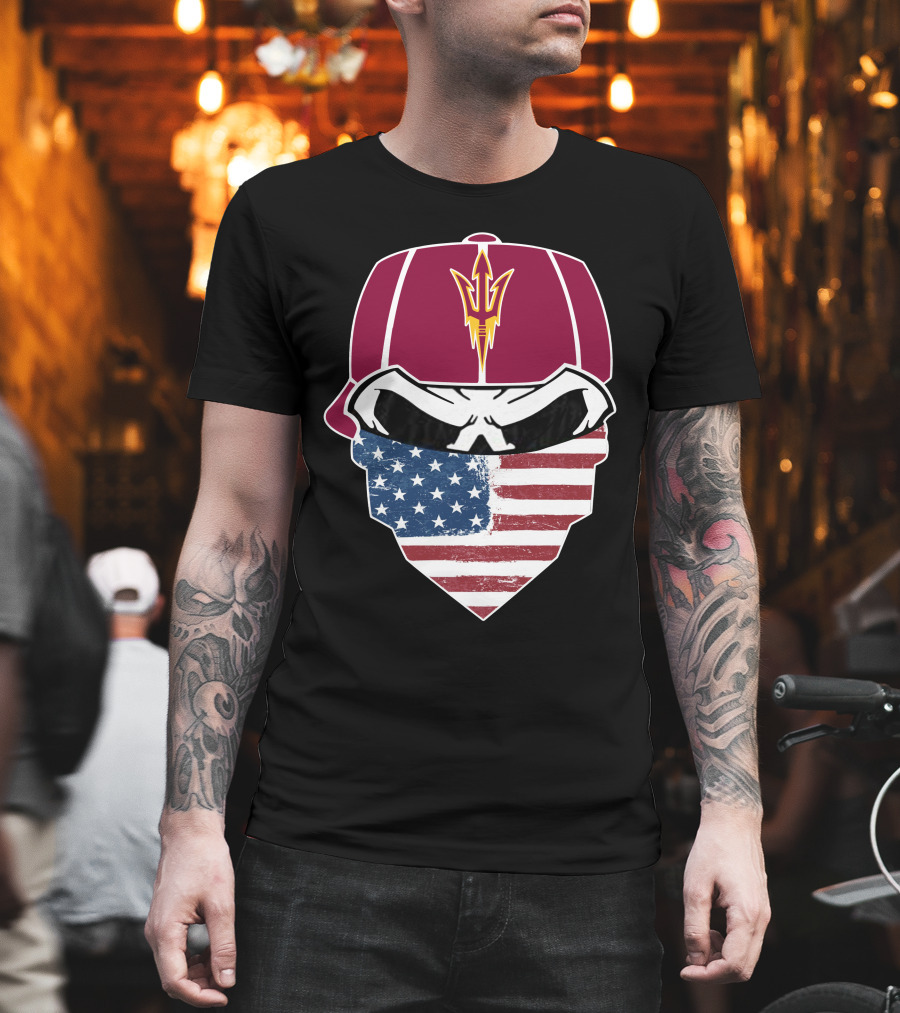 Arizona State Skulls American Flag Bandana Maroon Hat Trident T-Shirt