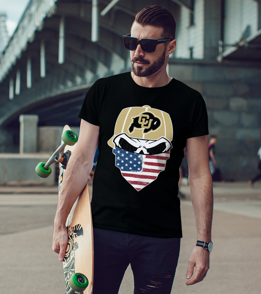 COLORADO BUFFALOES Skuls American Flag Face Buffalo T-Shirt