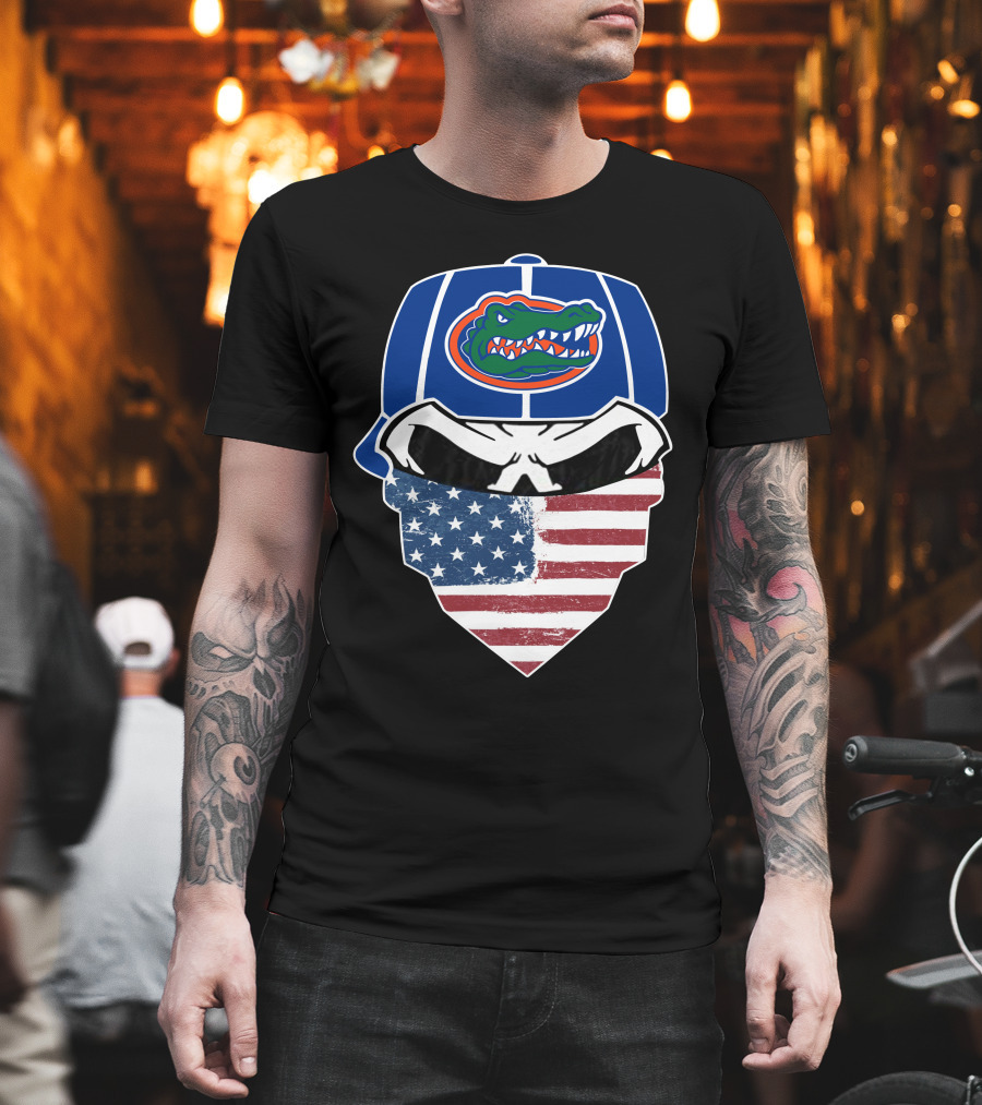 Gators Skuls American Flag Bandana Football Helmet T-Shirt