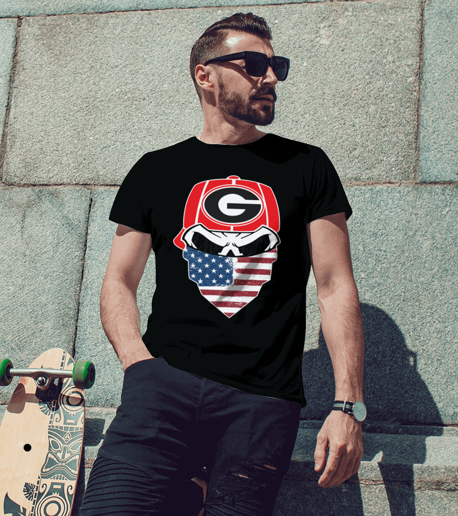 Georgia Bulldogs Skulls American Flag Bandana T-Shirt