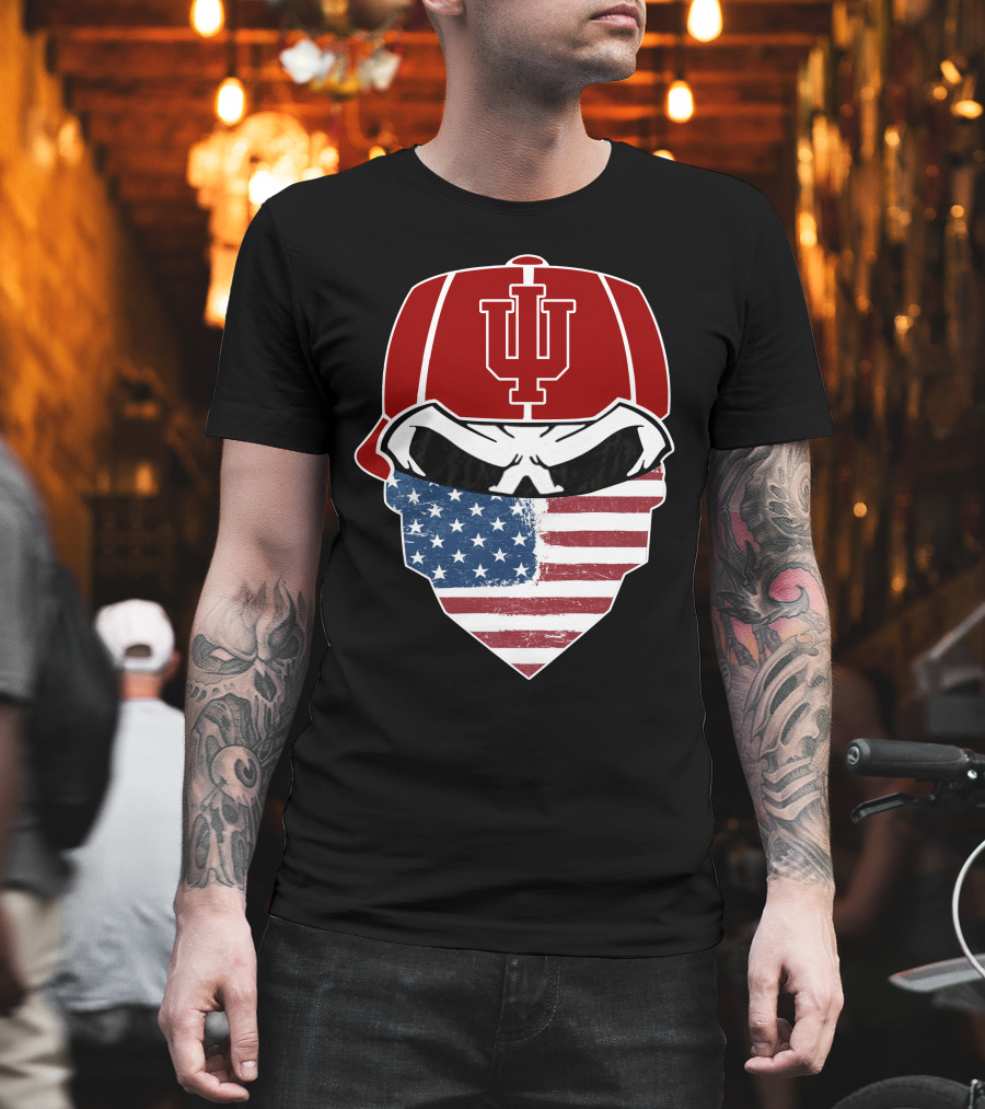 Indiana Hoosiers Skuls American Flag Bandana T-Shirt