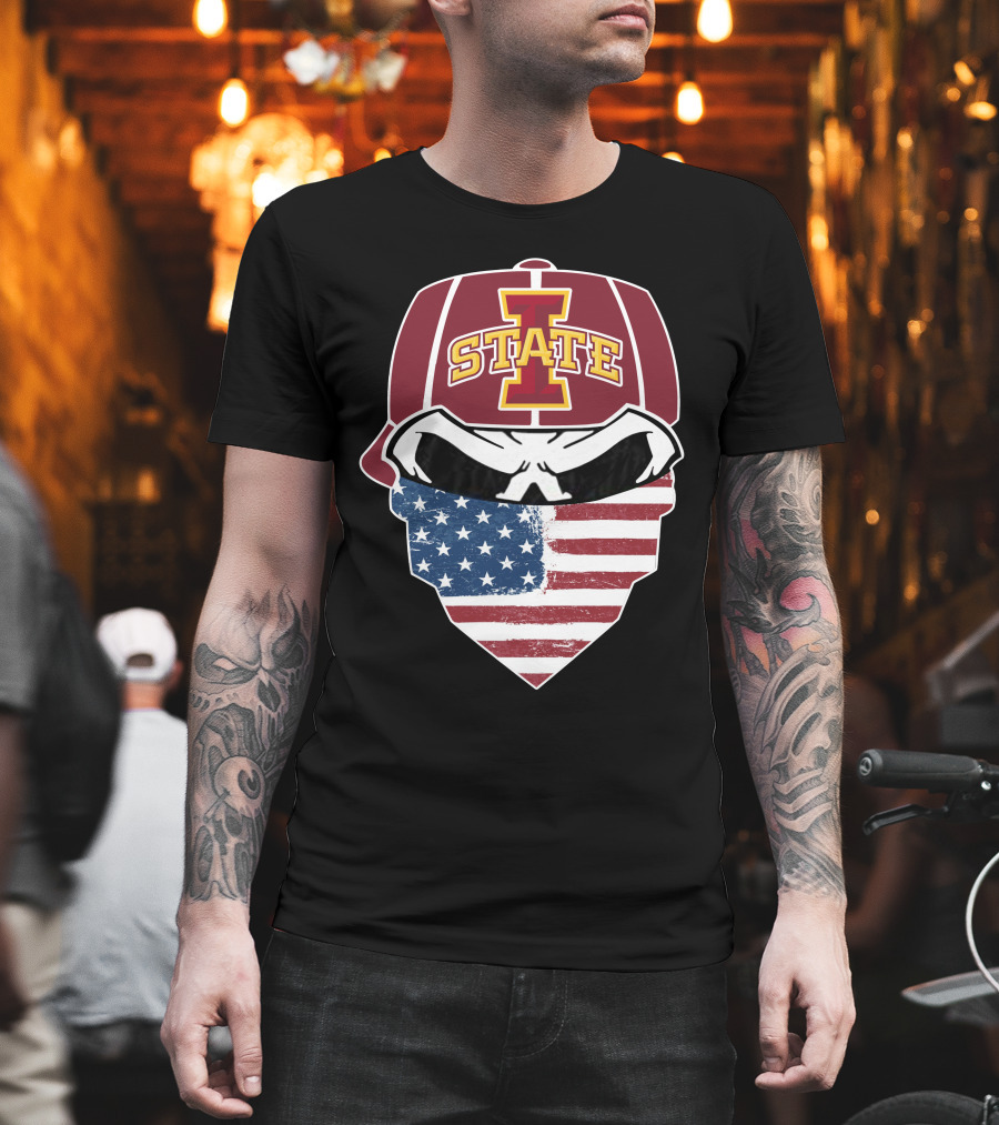 Iowa State Cyclones Skull American Flag Bandana T-Shirt