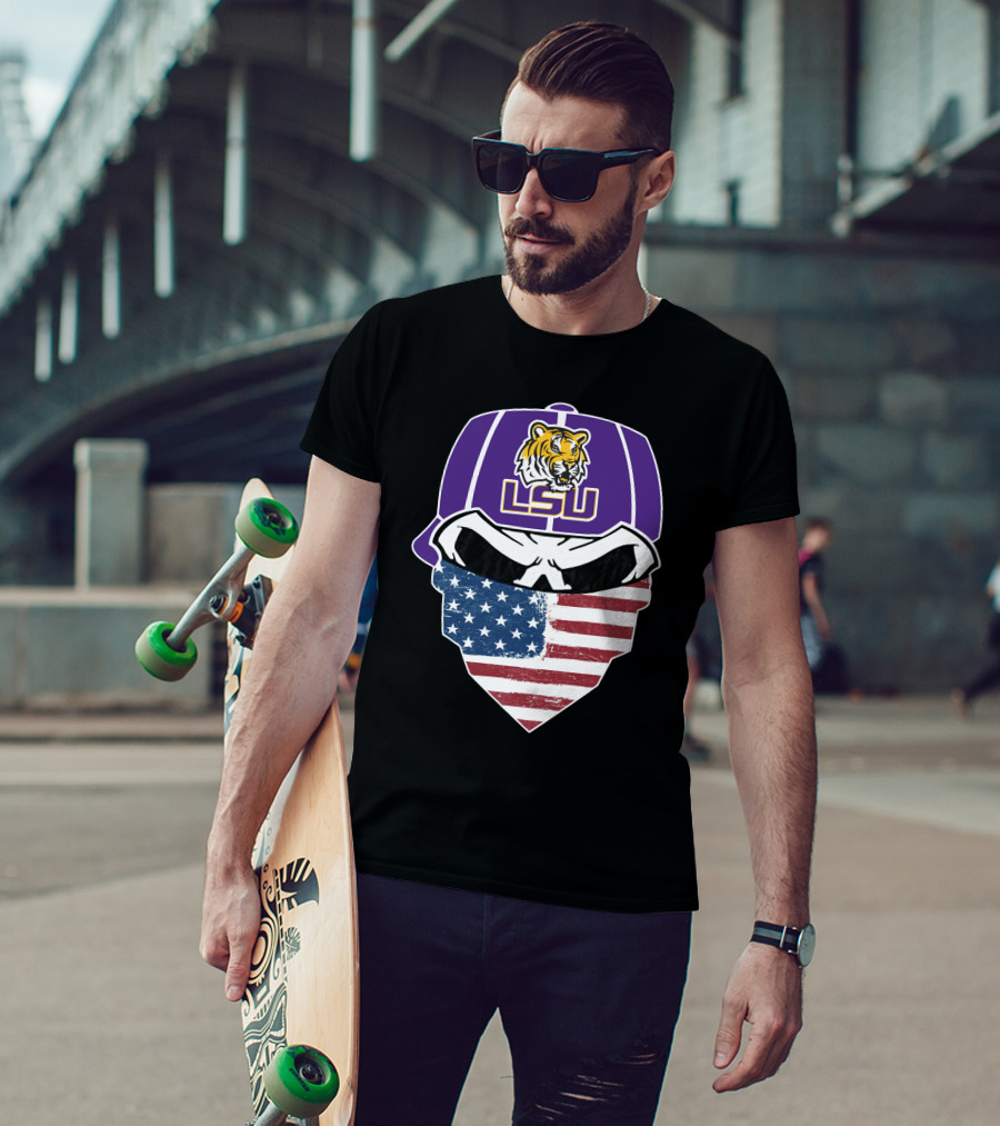 LSU Tigers Skull American Flag Bandana T-Shirt