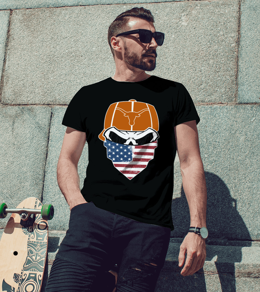 Texas Longhorns Skuls American Flag Bandana T-Shirt