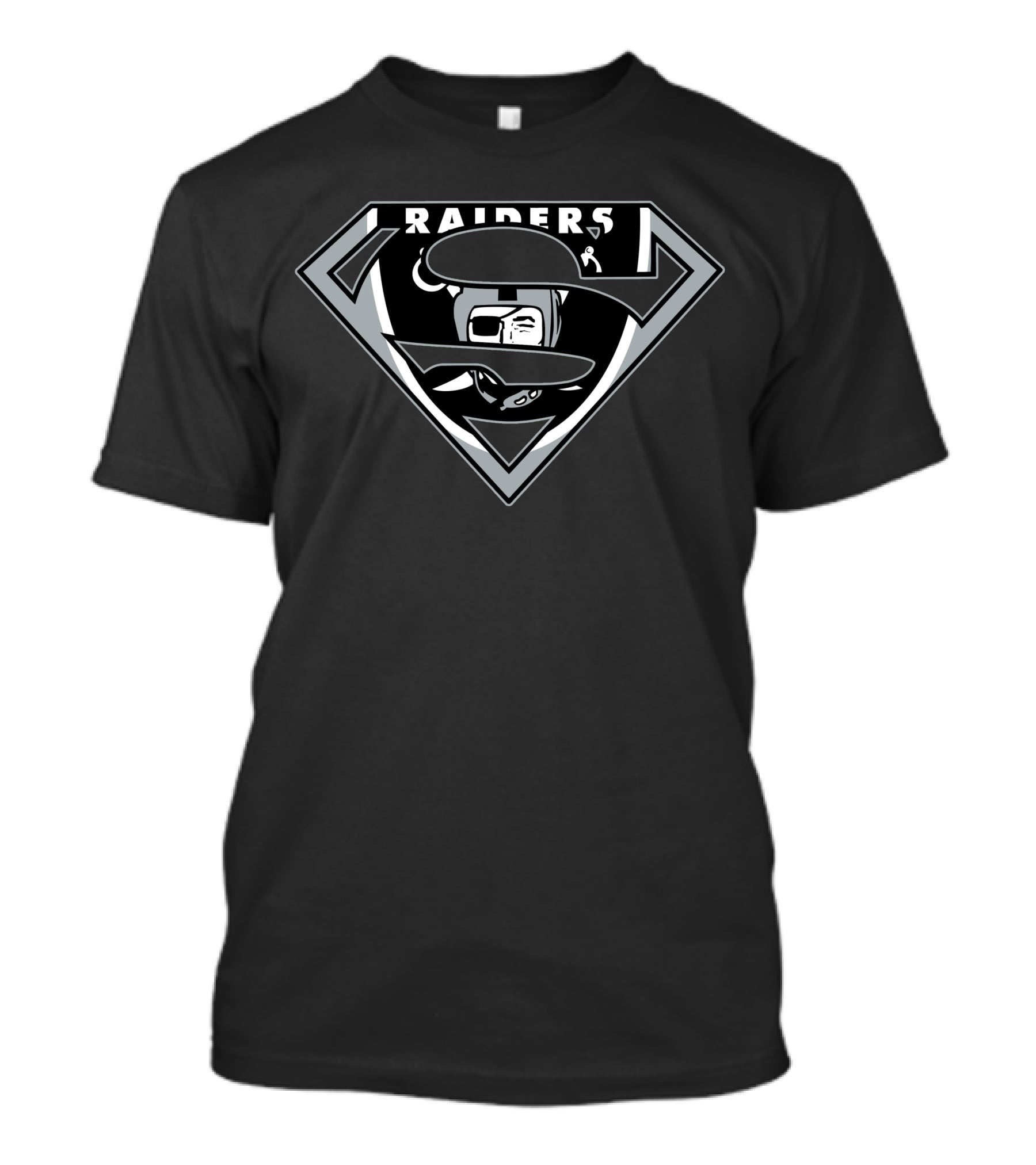 Super Man Raiders Shield Emblem With Silver And Black T-Shirt