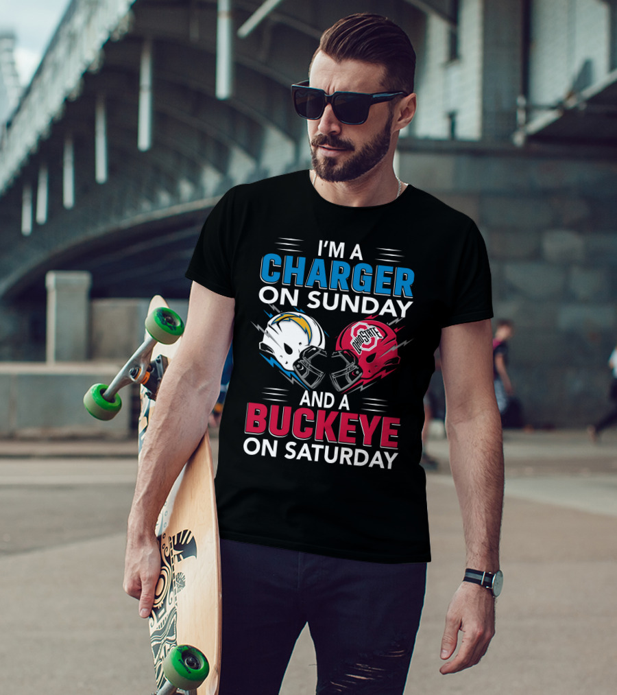 I'm A Charger On Sunday And A Buckeye On Saturday Football Helmets T-Shirt