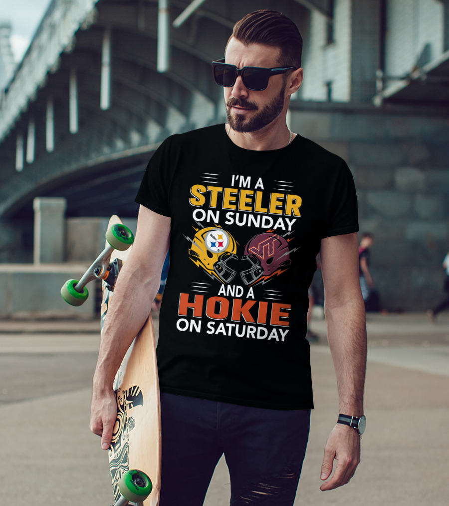 I'm A Steeler On Sunday And A Hokie On Saturday Football Helmets T-Shirt
