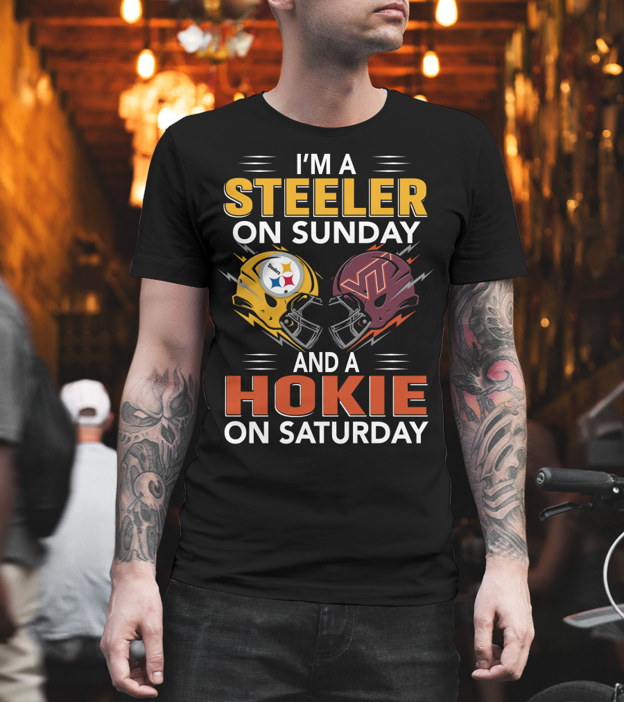 I'm A Steeler On Sunday And A Hokie On Saturday Football Helmets T-Shirt