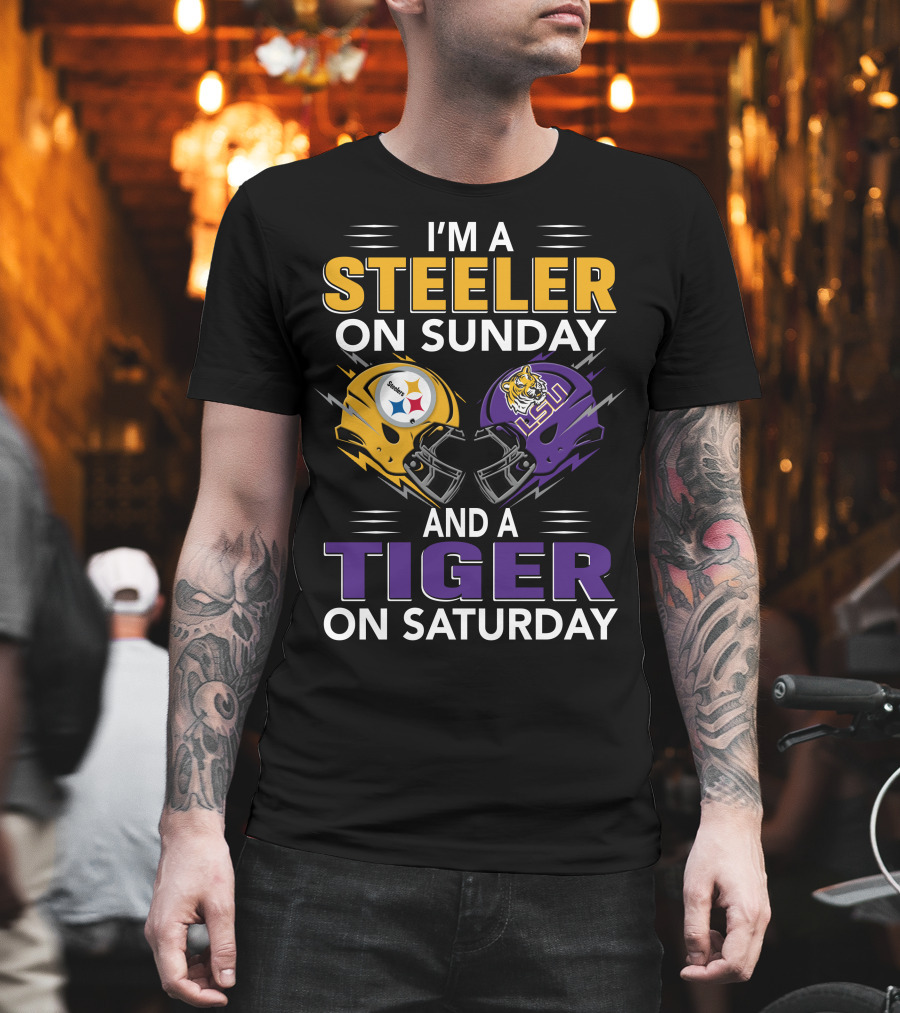 Steeler On Sunday And Tiger On Saturday Helmet T-Shirt