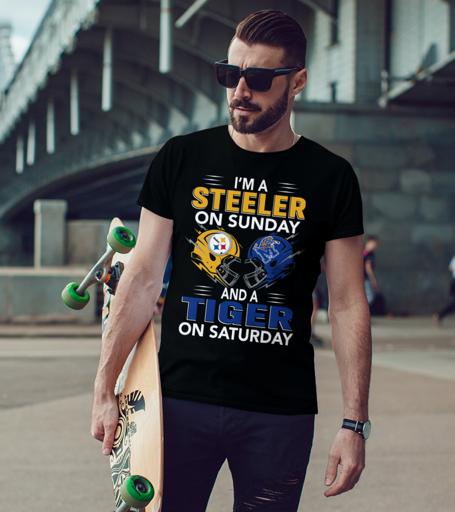 I'm A Steeler On Sunday And A Tiger On Saturday Football Helmets T-Shirt
