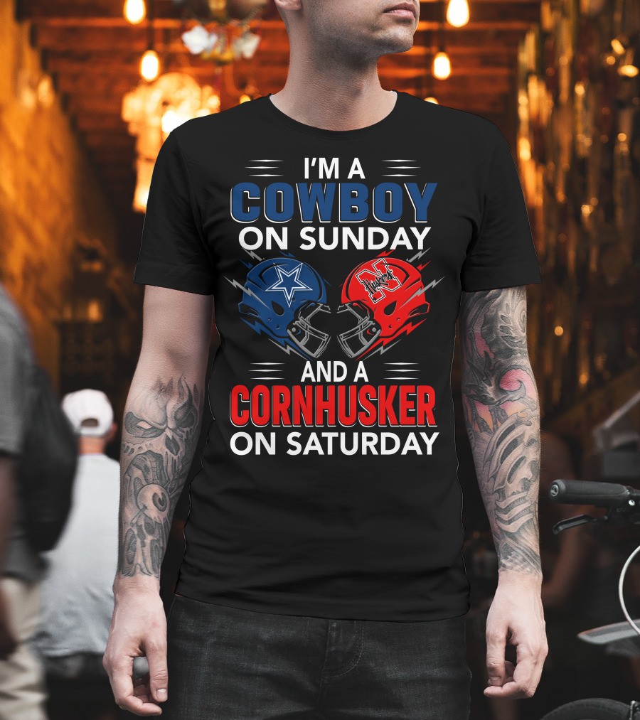 I'm A Cowboy On Sunday And A Cornhusker On Saturday Helmet Clash T-Shirt