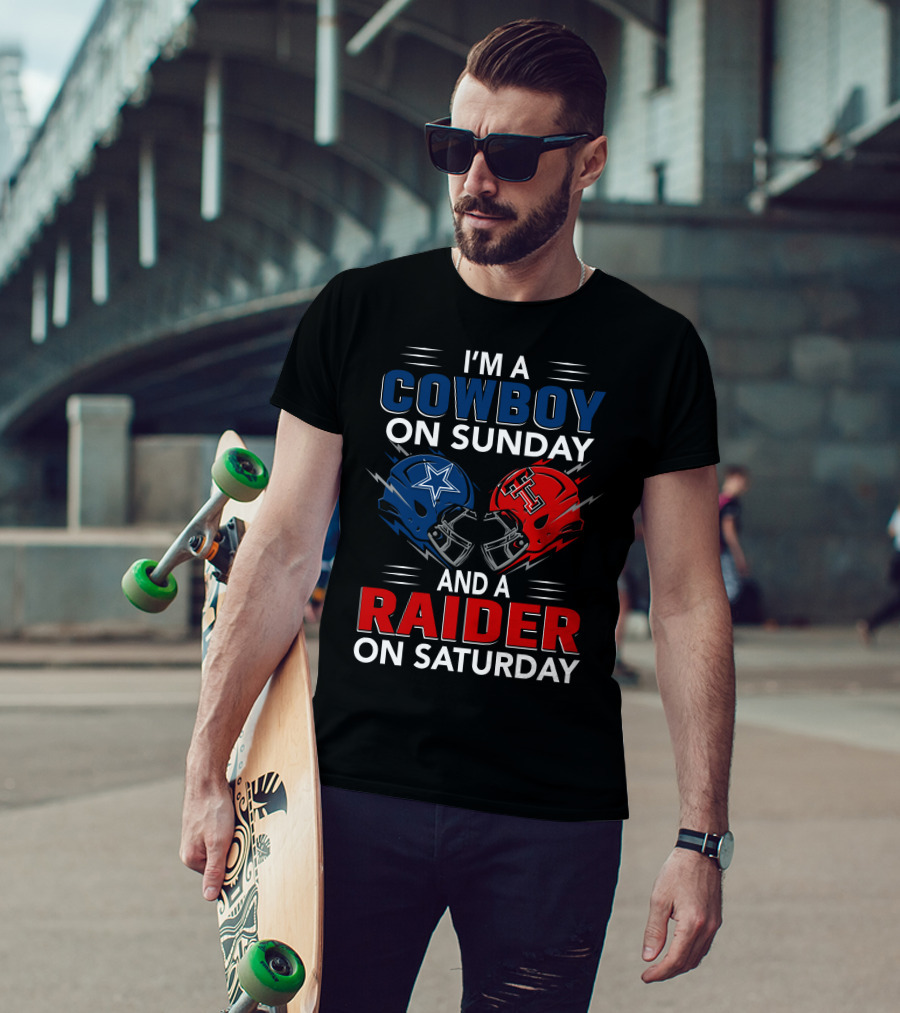 I'm A Cowboy On Sunday And A Raider On Saturday Football Helmet Design With Star And Pirate T-Shirt